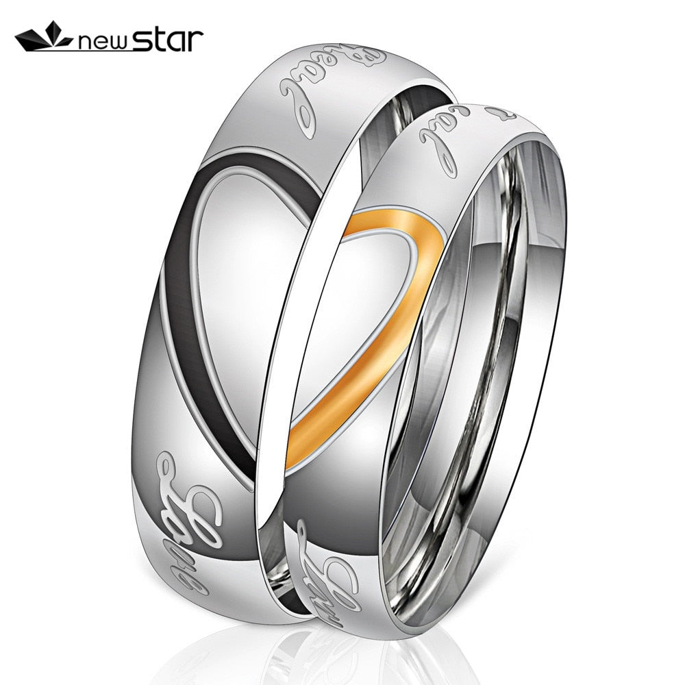 Engraved Love Couple Rings Stainless Steel Engagement Wedding Rings for Men Women