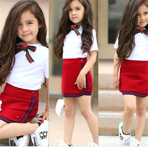 Pudcoco Girls Uniform Newborn Kid Baby Girls Clothes Sets Bow Flower Tie Tops T-shirt Short Mini Skirt Party Wedding Tutu Dress