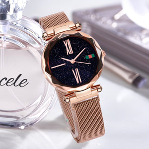 Luxury Rose Gold Women Watches Minimalism Starry sky Magnet Buckle Fashion Casual Female Wristwatch Waterproof Roman Numeral