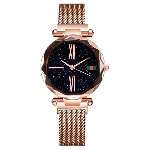 Luxury Rose Gold Women Watches Minimalism Starry sky Magnet Buckle Fashion Casual Female Wristwatch Waterproof Roman Numeral