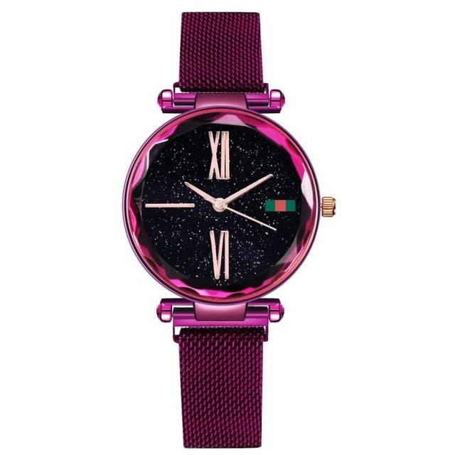 Luxury Rose Gold Women Watches Minimalism Starry sky Magnet Buckle Fashion Casual Female Wristwatch Waterproof Roman Numeral