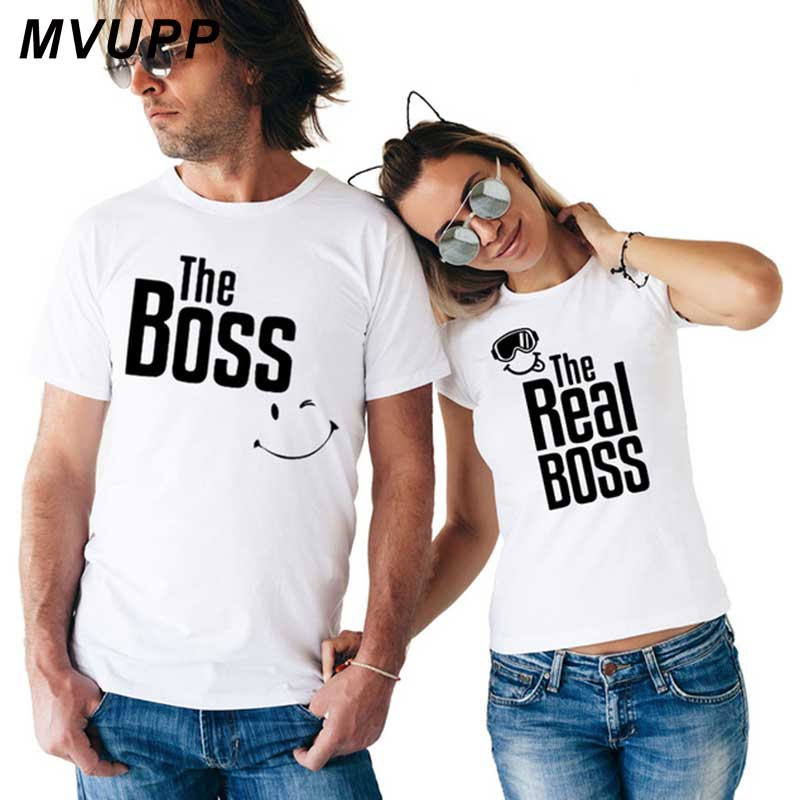 THE REAL BOSS smile couple t shirt for husband and wife lover tee shirt femme family clothes men women ulzzang valentine korean