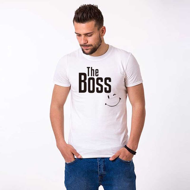 THE REAL BOSS smile couple t shirt for husband and wife lover tee shirt femme family clothes men women ulzzang valentine korean