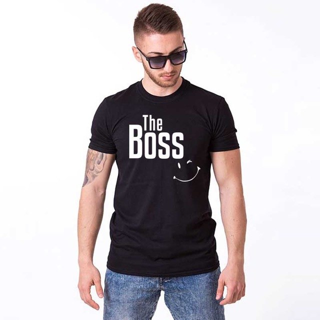 THE REAL BOSS smile couple t shirt for husband and wife lover tee shirt femme family clothes men women ulzzang valentine korean