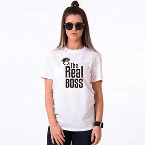 THE REAL BOSS smile couple t shirt for husband and wife lover tee shirt femme family clothes men women ulzzang valentine korean